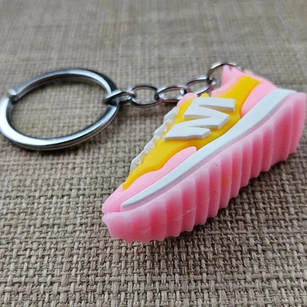 Mini Shoes Keychain Pink/Yellow Rubber Sneaker Keys Holder Keyring New